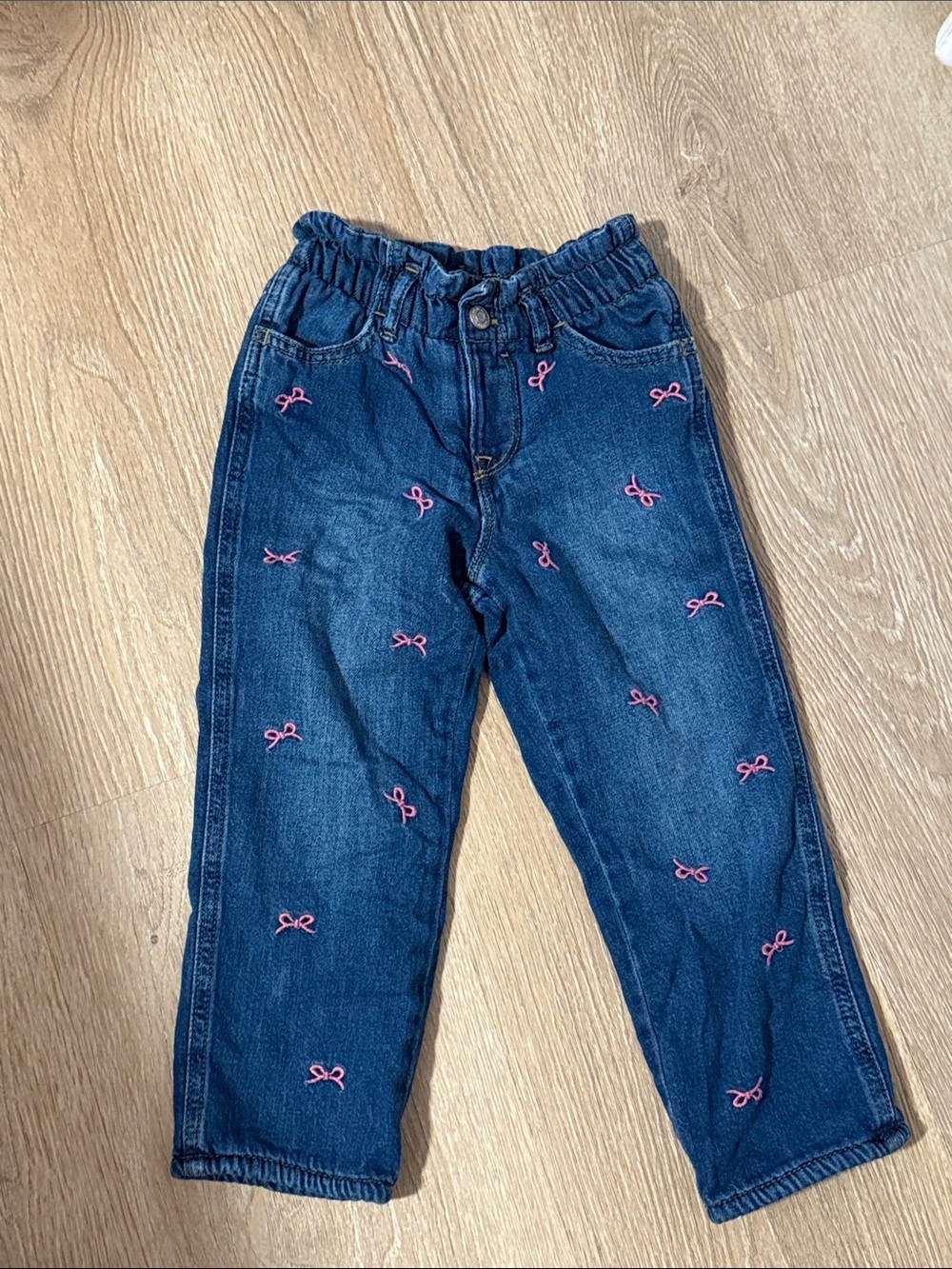 Girls' Gap Dark Blue Denim Pants with Pink Bow Embroidery